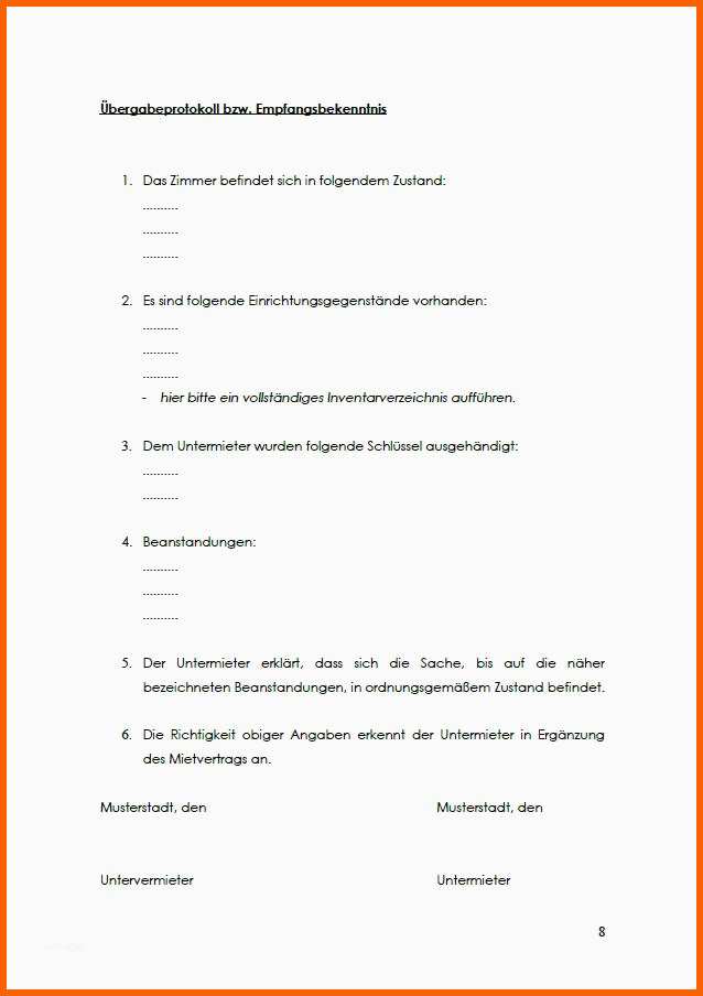 Tolle Untermietvertrag Wg Zimmer Vorlage sofort Zum Download