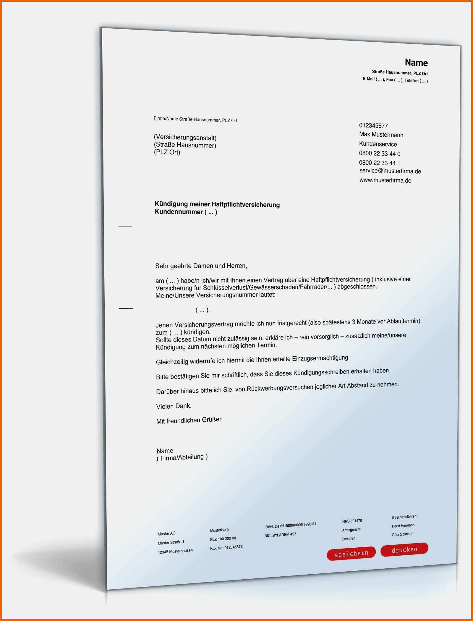 Tolle Versicherung Kündigen Vorlage Neu Kündigung