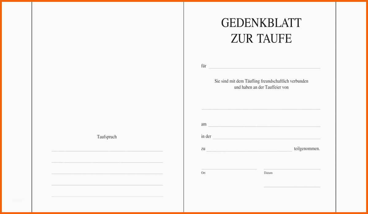Tolle Vorlage Gedenkblatt Für Teiln An Einer Taufe Thomas