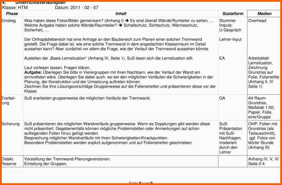 Überraschen 20 Tabellarischer Unterrichtsentwurf Vorlage