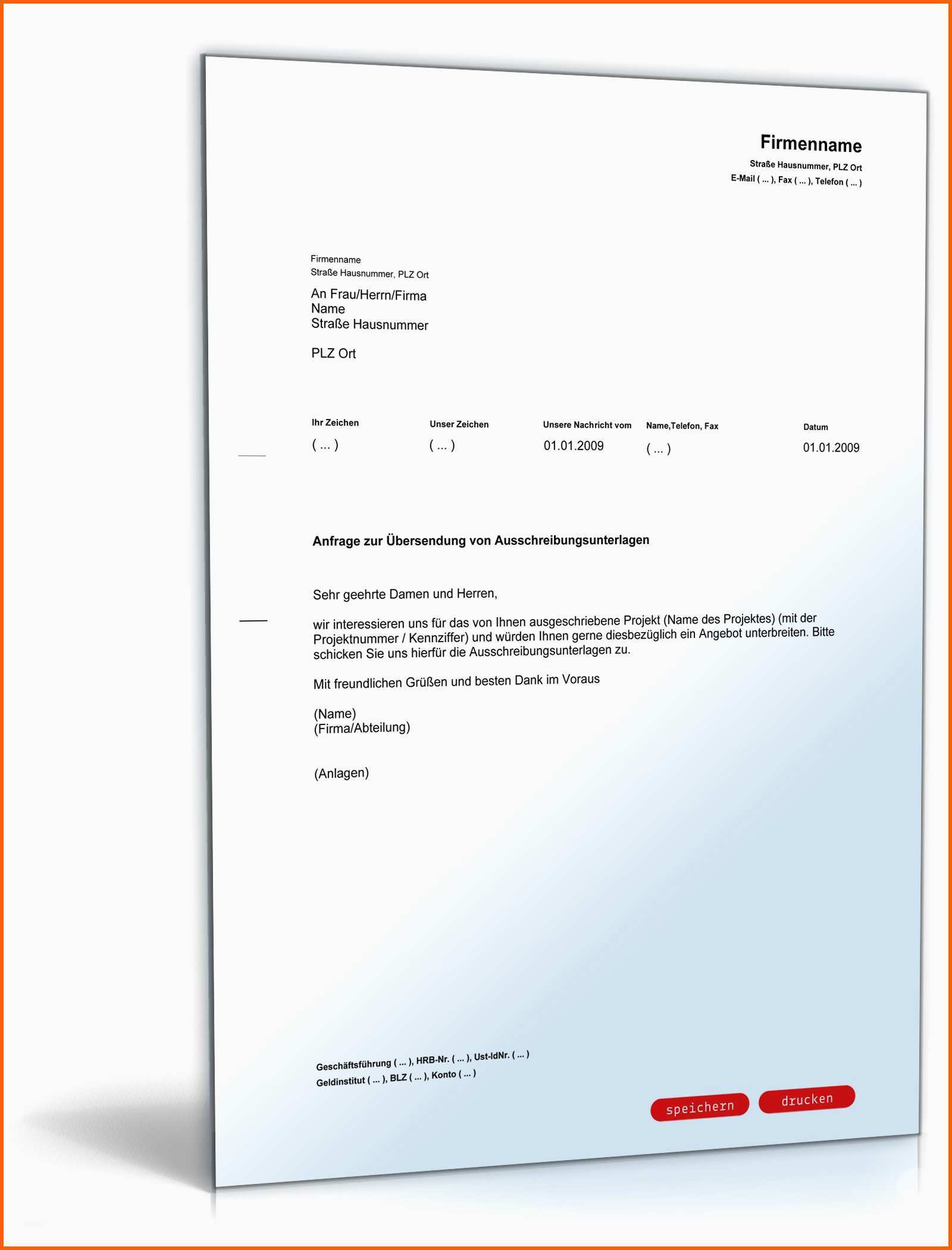 Überraschen Anfrage Übersendung Ausschreibungsunterlagen