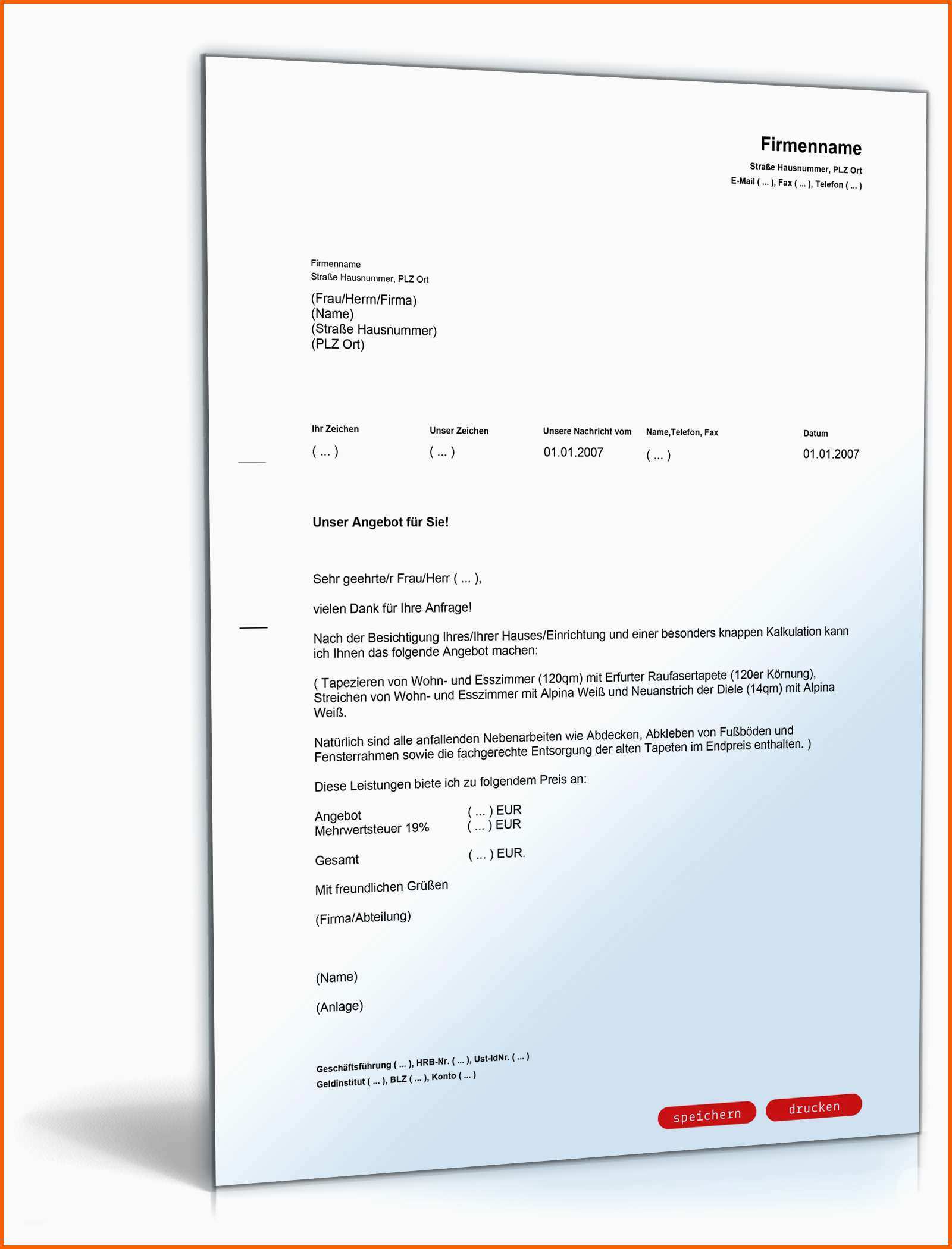 Überraschen Angebot Handwerkerleistung Editierbare Vorlage Zum Download