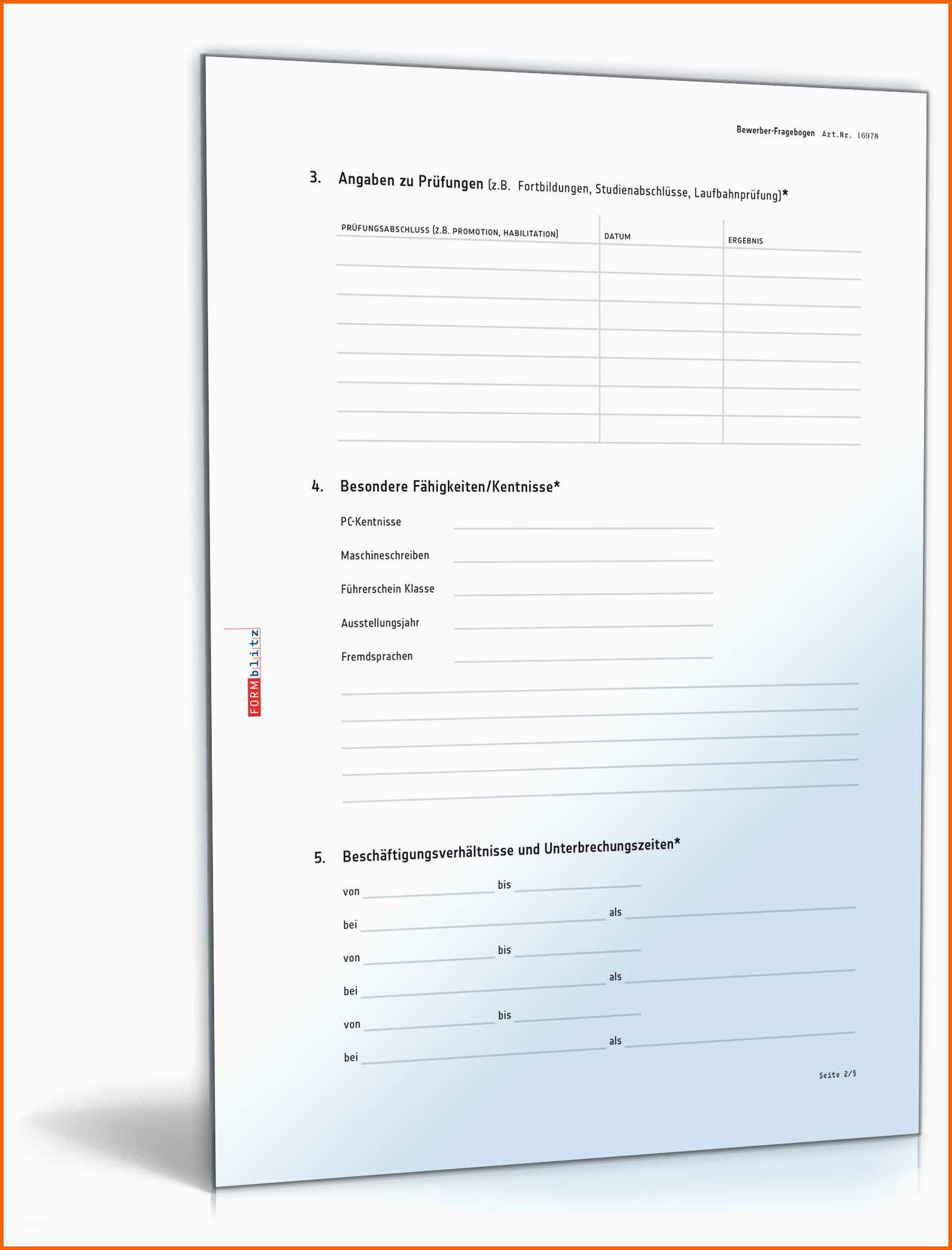 Überraschen Bewerber Fragebogen Muster Vorlage Zum Download