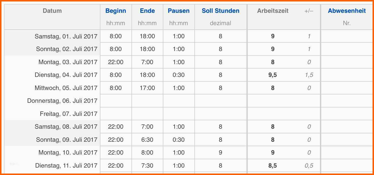 Überraschen Datev Vorlage Zur Dokumentation Der Täglichen Arbeitszeit