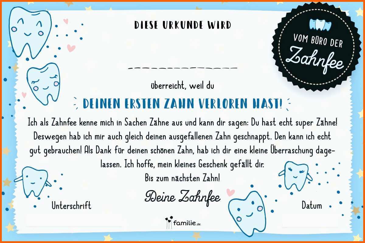 Überraschen Eine Offizielle Urkunde Von Der Zahnfee Zum Ausdrucken