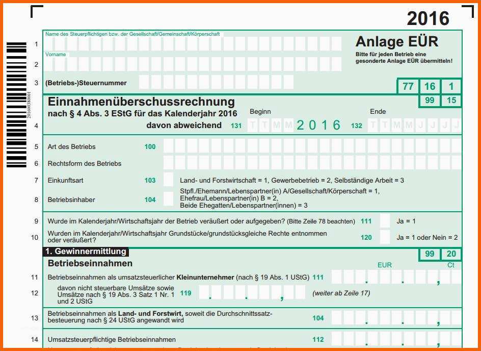 Überraschen formulare Einnahmenüberschussrechnung Anlage EÜr 2016