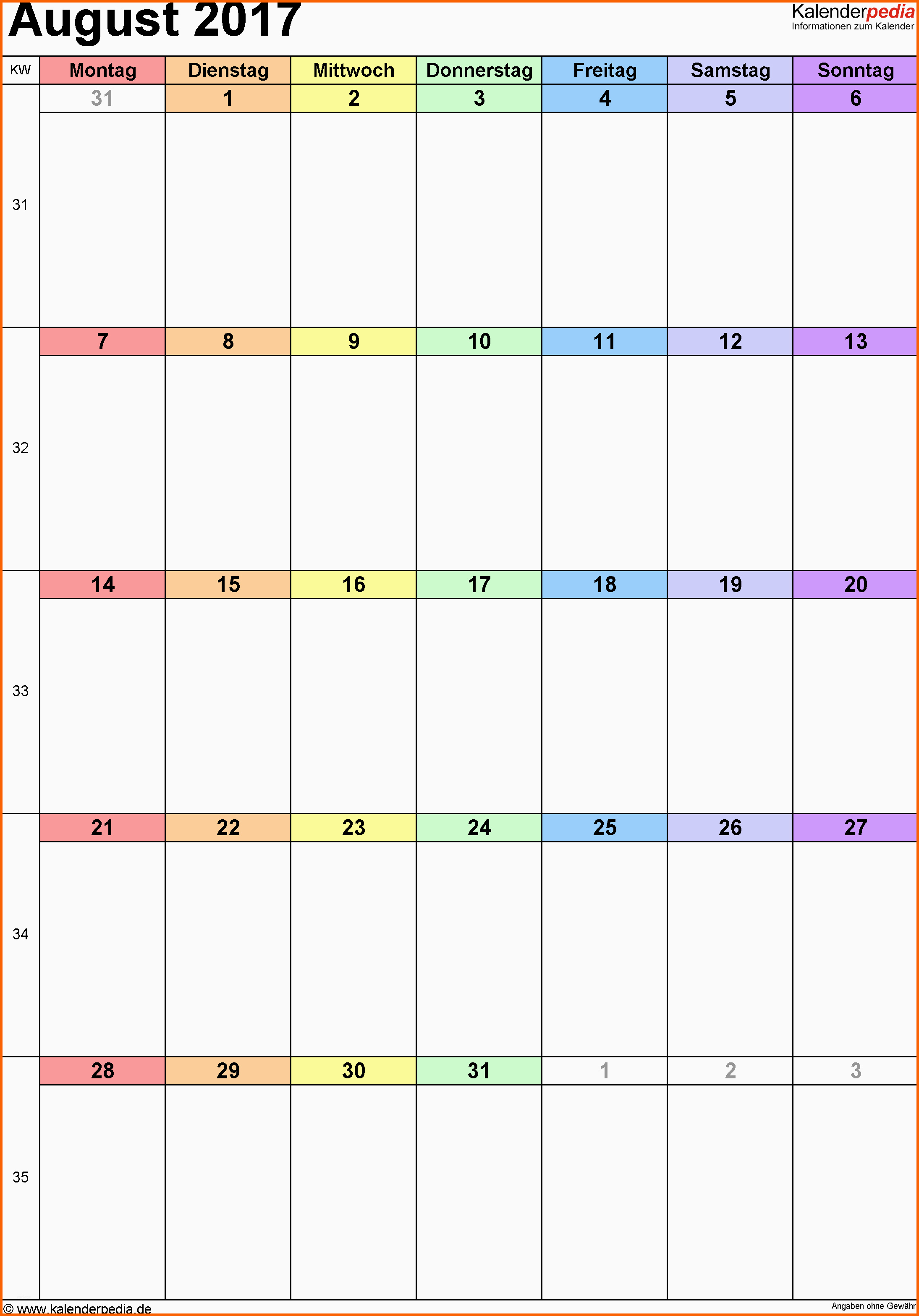 Überraschen Kalender August 2017 Als Excel Vorlagen