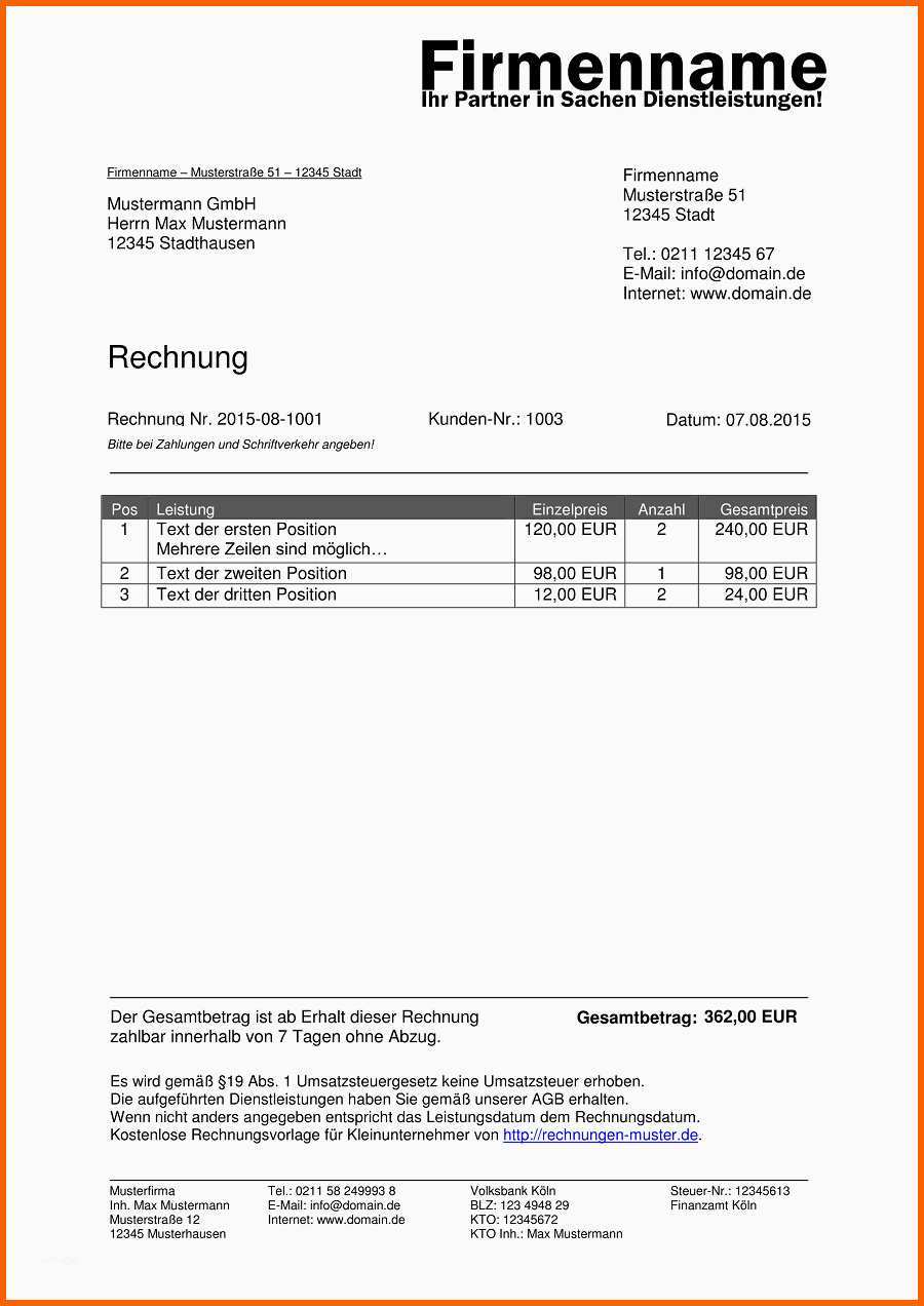 Überraschen Kleinunternehmer Rechnung Rechnungsvorlagen Für
