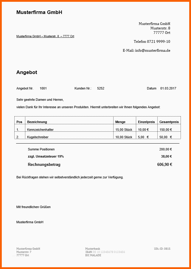 Überraschen Kostenlose Angebotsvorlagen Word & Excel Mit