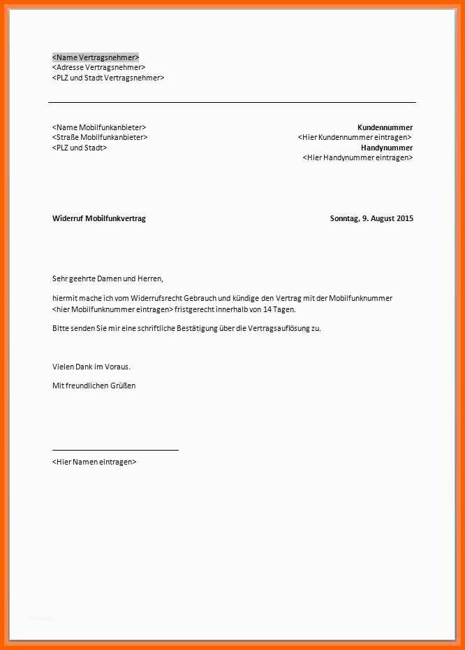 Überraschen Kündigung O2 Vertrag Vorlage Kundigungsschreiben Vorlage