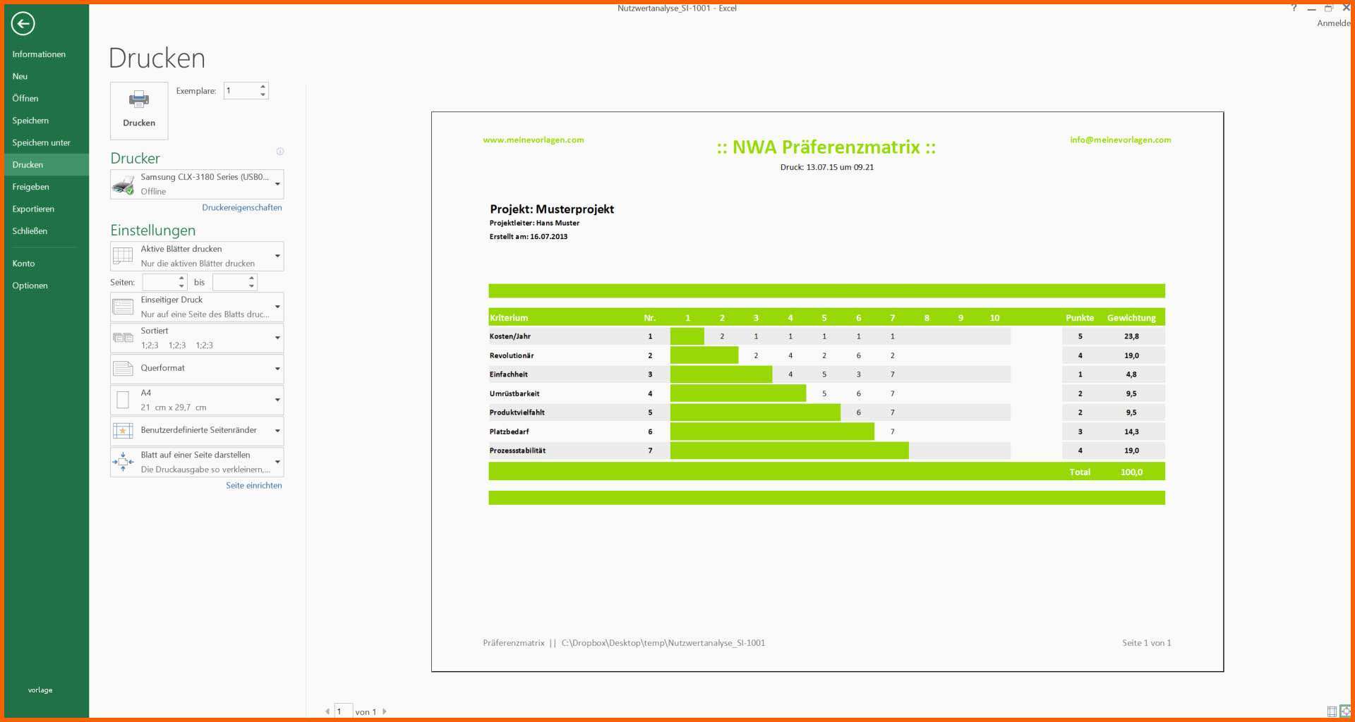 Überraschen Nutzwertanalyse Excel Vorlagen Nwa Präferenzmatrix