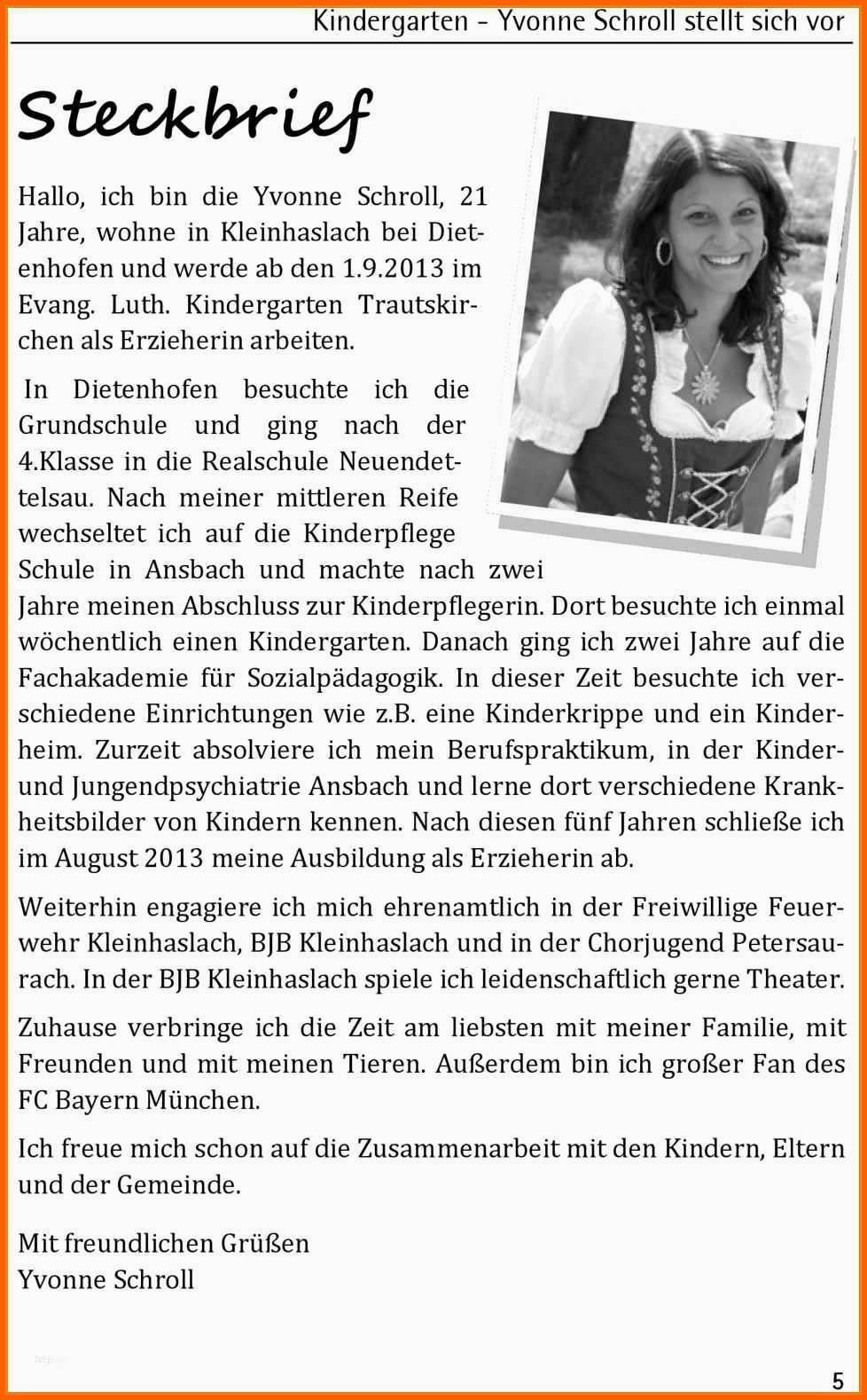 Überraschen Steckbrief Erzieherin Kindergarten Vorlage Erstaunlich Pin