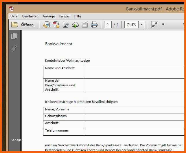 Überraschen Vollmacht Bank Pdf Vorlage Download Chip
