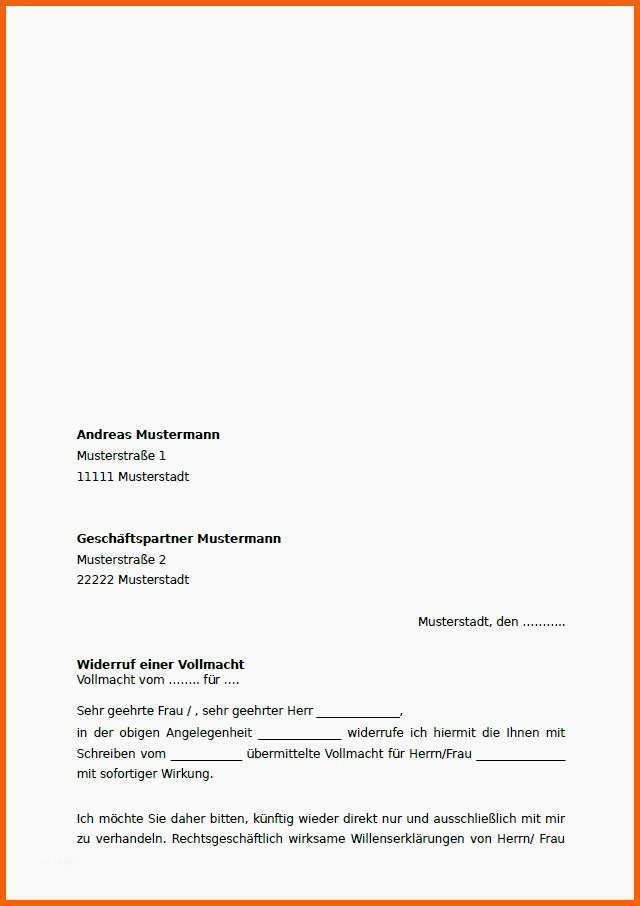 Überraschen Vollmachten Widerruf Muster Zum Download