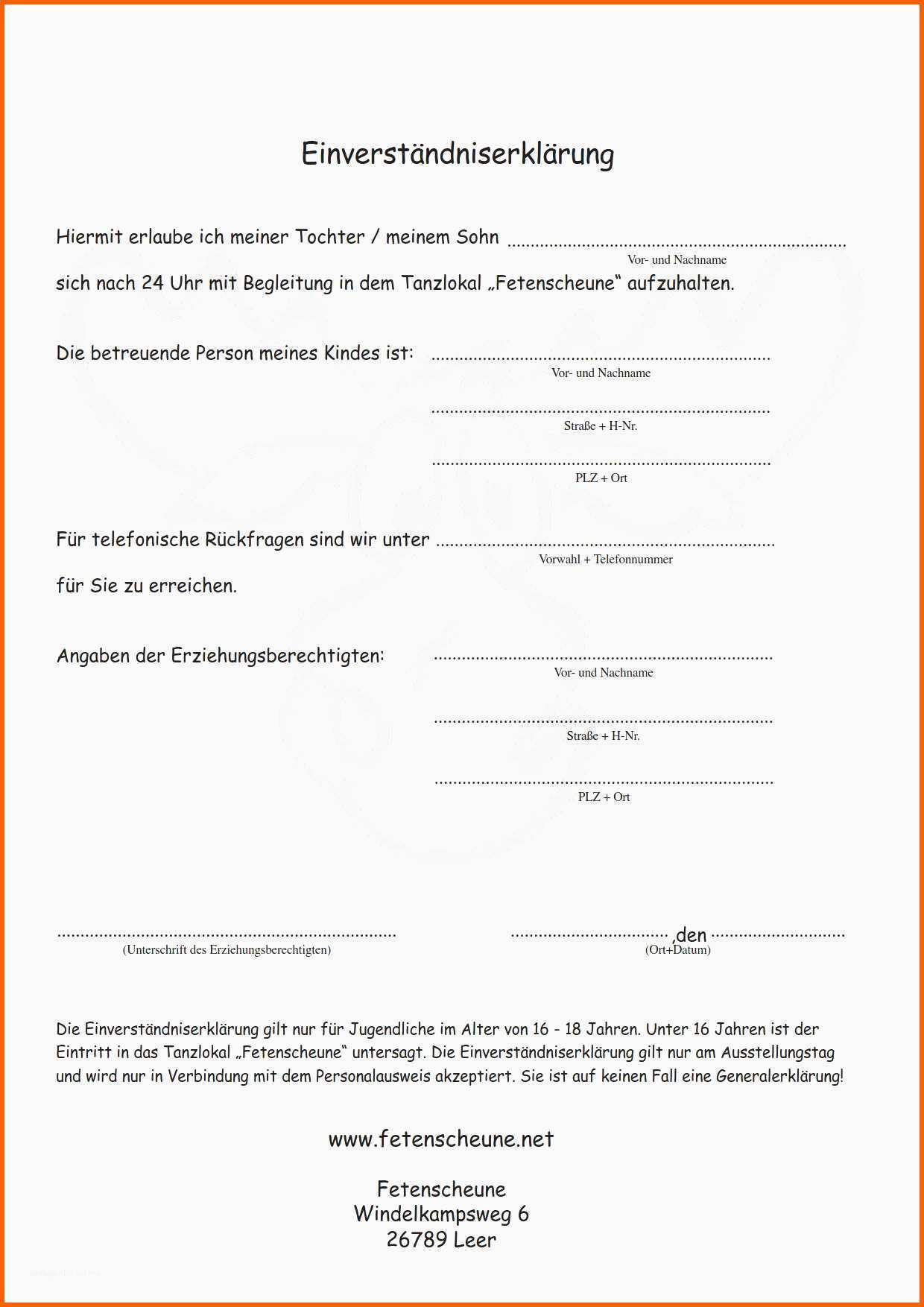 Überraschen Vorlage Einverständniserklärung Eltern Ausbildung
