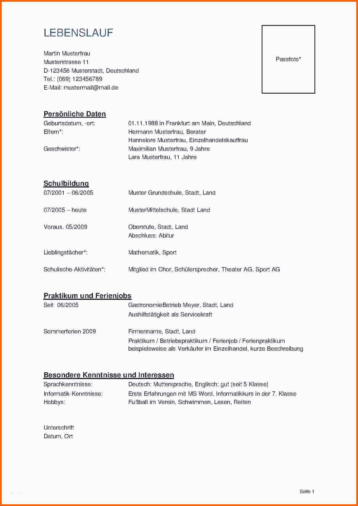 Ungewöhnlich 20 Lebenslauf Vorlage Für Schüler