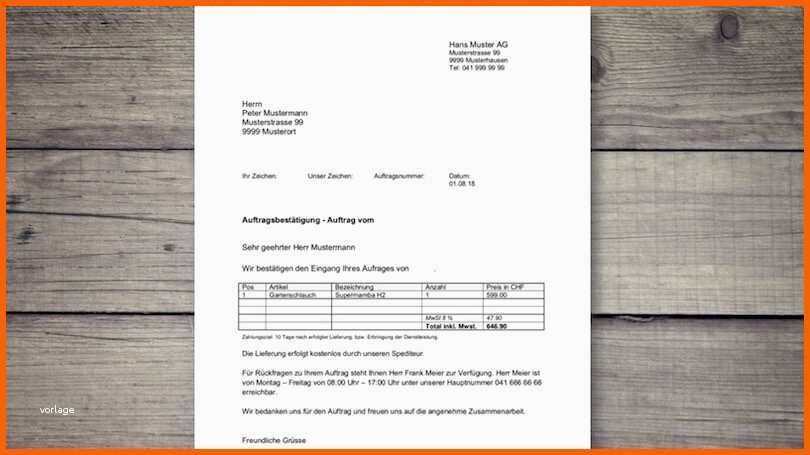 Ungewöhnlich Auftragsbestätigung Vorlage
