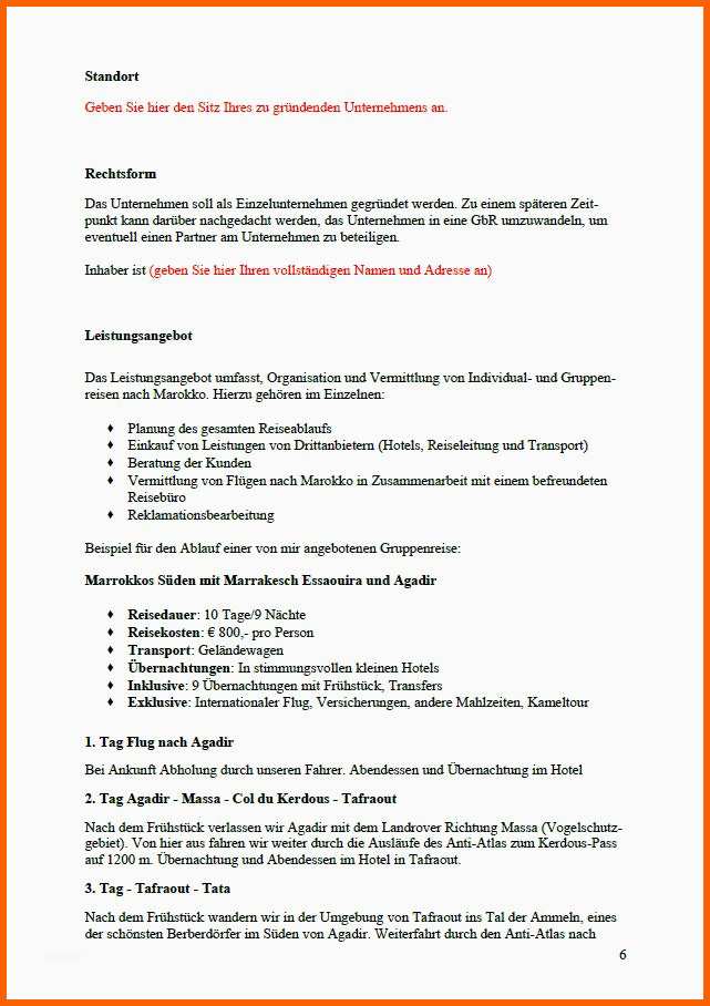 Ungewöhnlich Businessplan Reiseveranstalter Muster Vorlage Zum Download