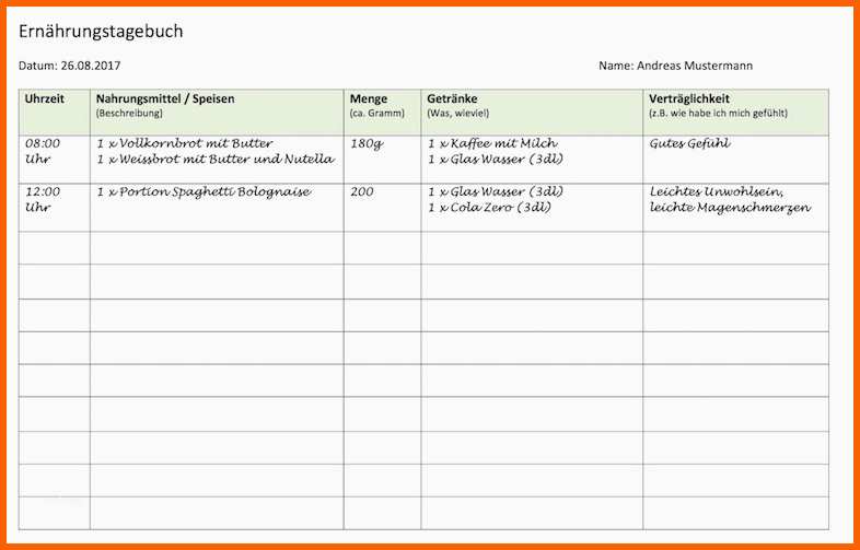 Ungewöhnlich Ernährungstagebuch Vorlage Kostenlos Word