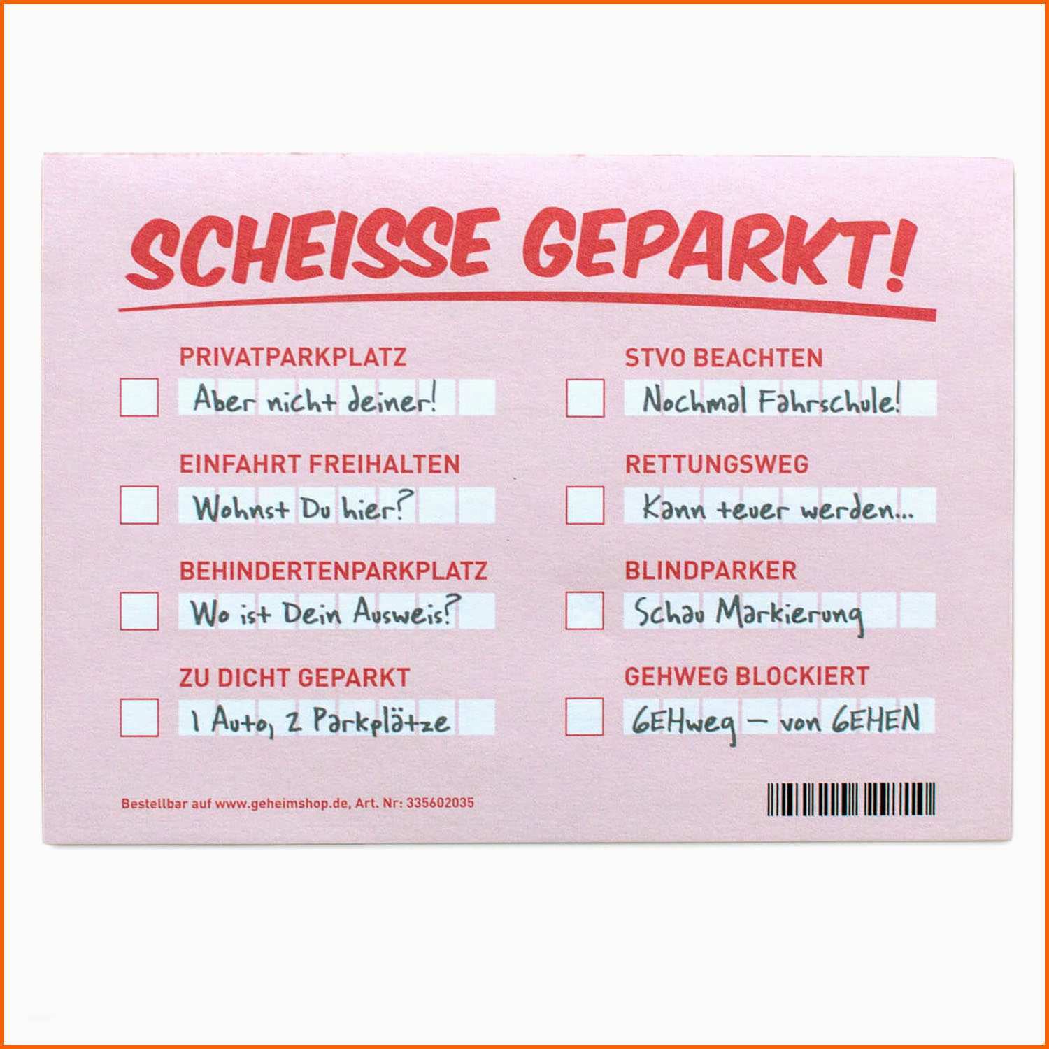 Ungewöhnlich Fake Strafzettel Scheiße Geparkt Notizzettel Geheimshop