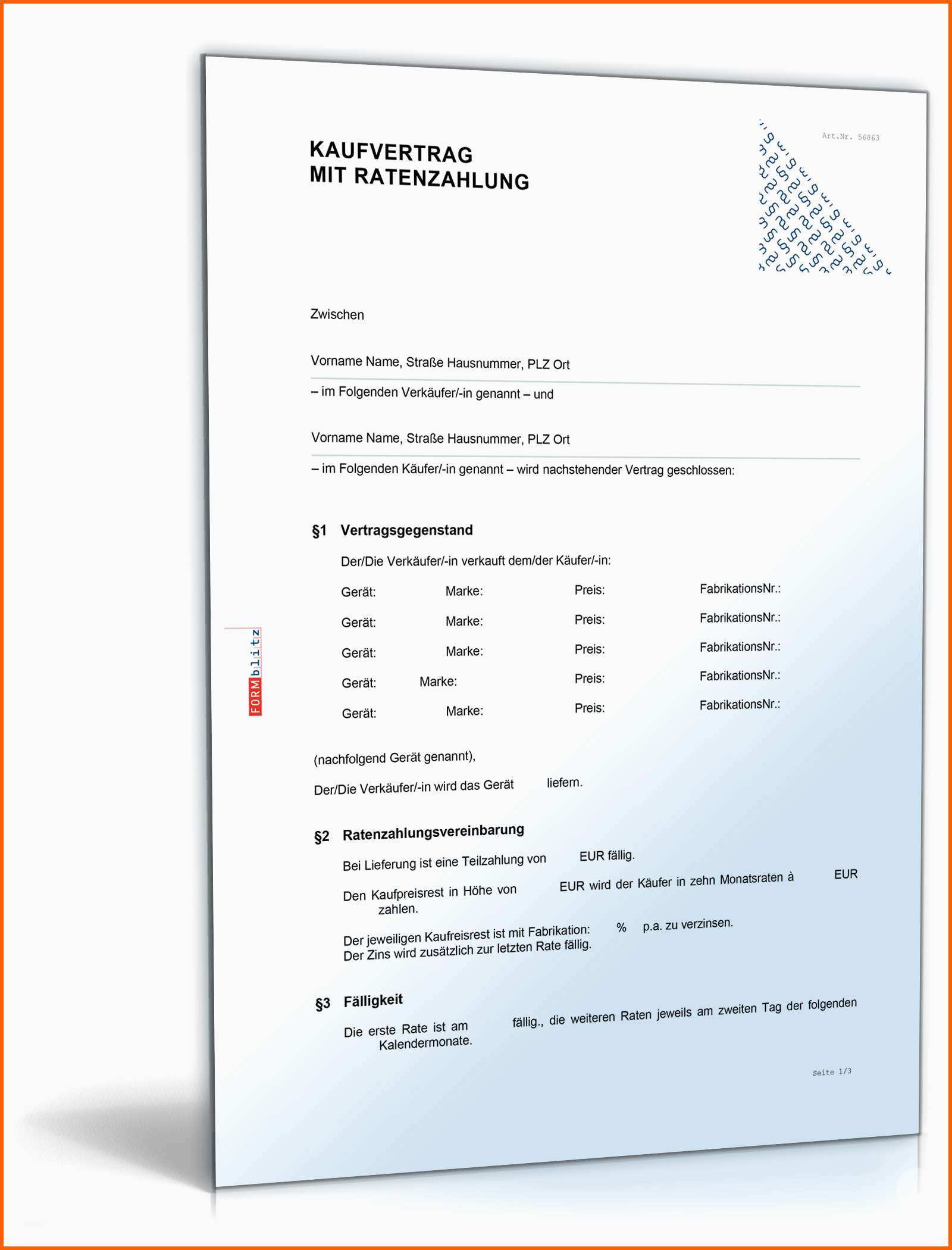 Ungewöhnlich Kaufvertrag Mit Ratenzahlung Muster Vorlage Zum Download