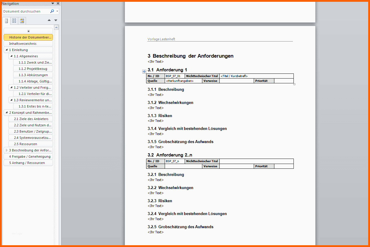 Ungewöhnlich Lastenheft Vorlage Download