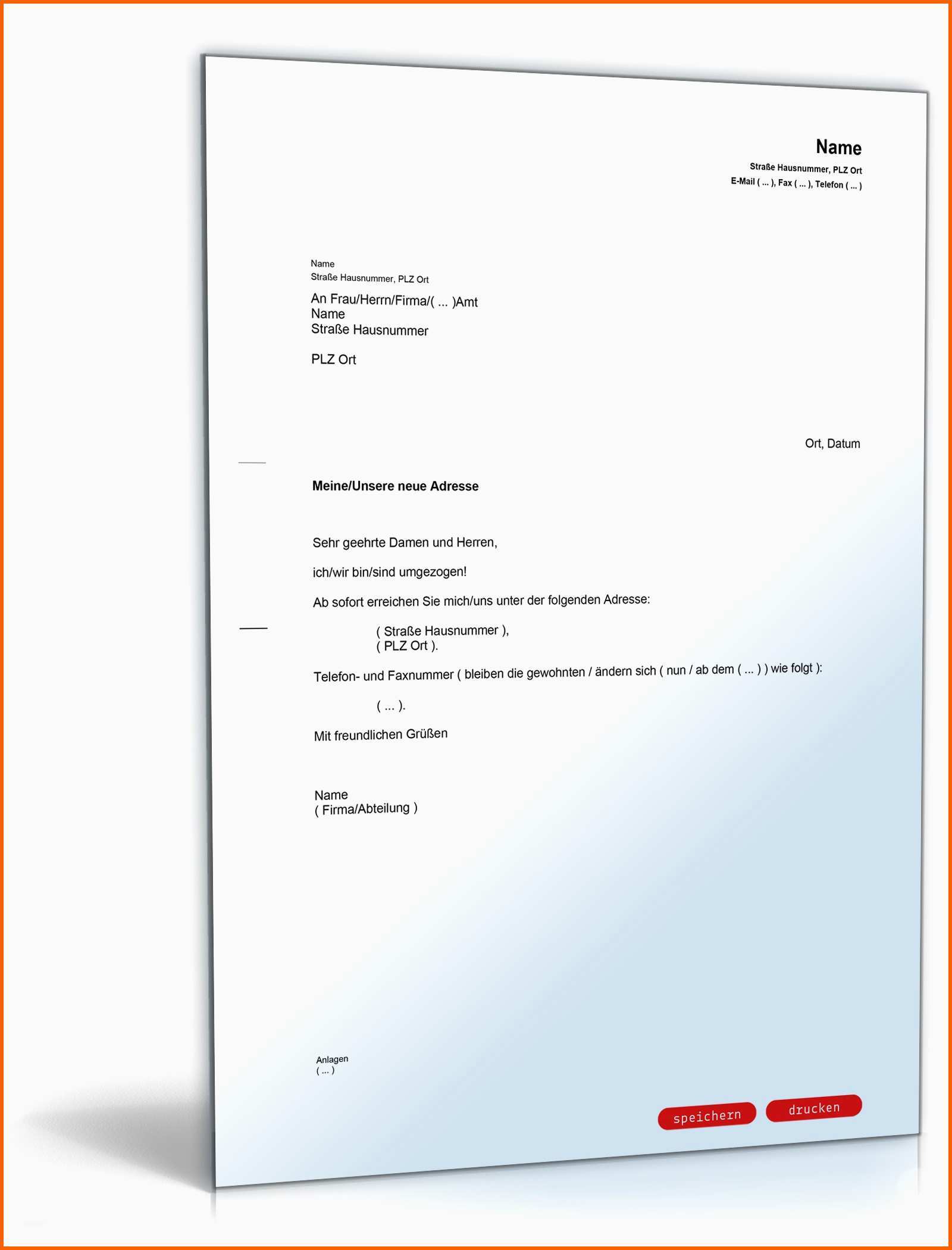 Ungewöhnlich Mitteilung Änderung Bisheriger Anschrift