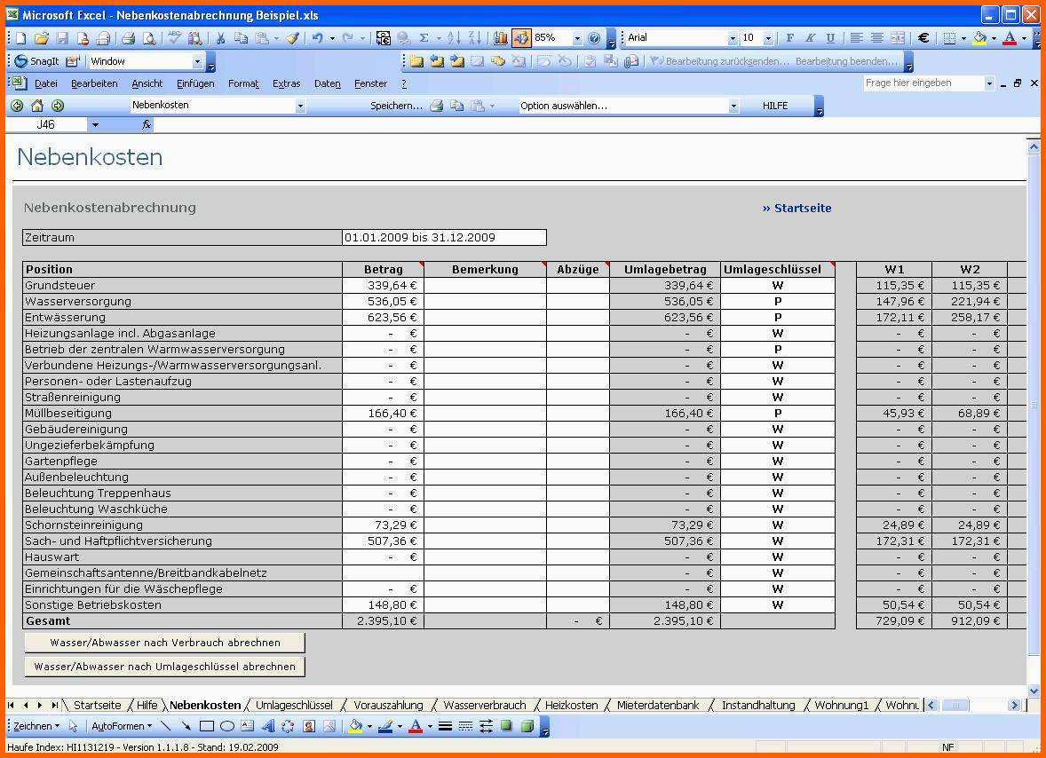 nebenkostenabrechnung excel tabelle