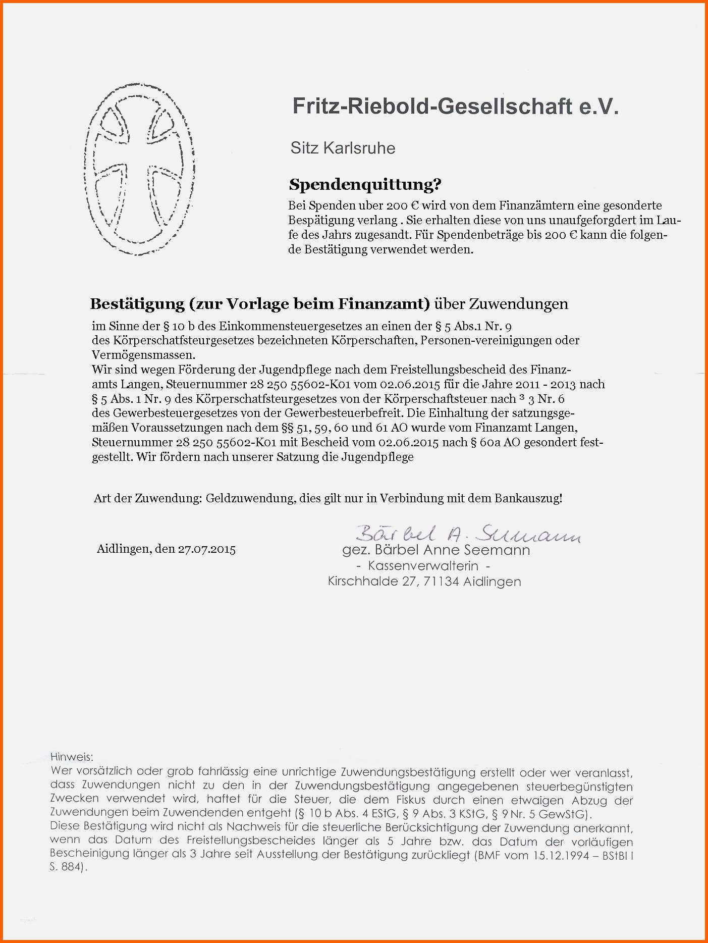 Ungewöhnlich Rnk 2868 Kassenbesttigungen Zuwendungsbesttigung