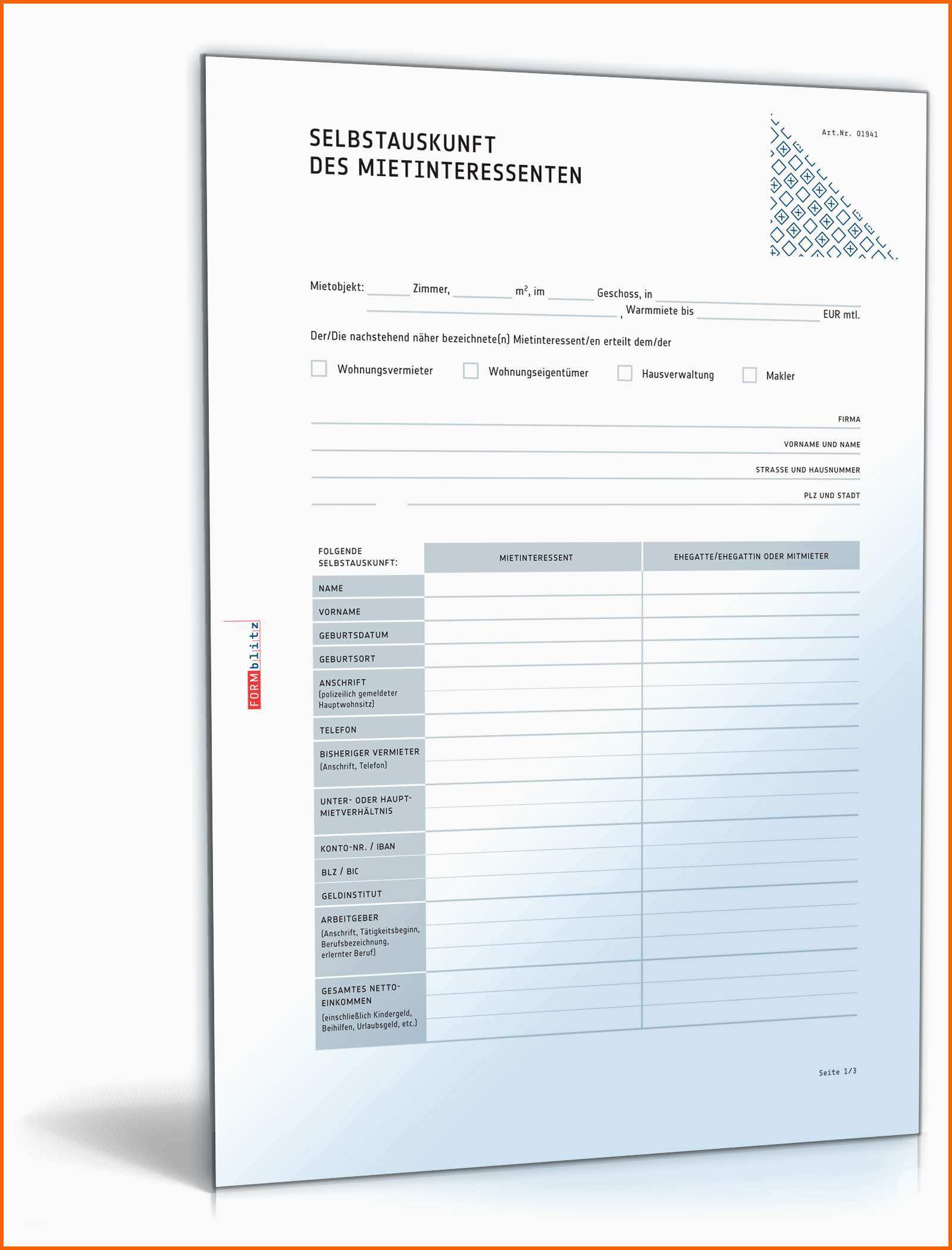 Ungewöhnlich Selbstauskunft Mieter Anwaltsgeprüftes Muster Zum Download