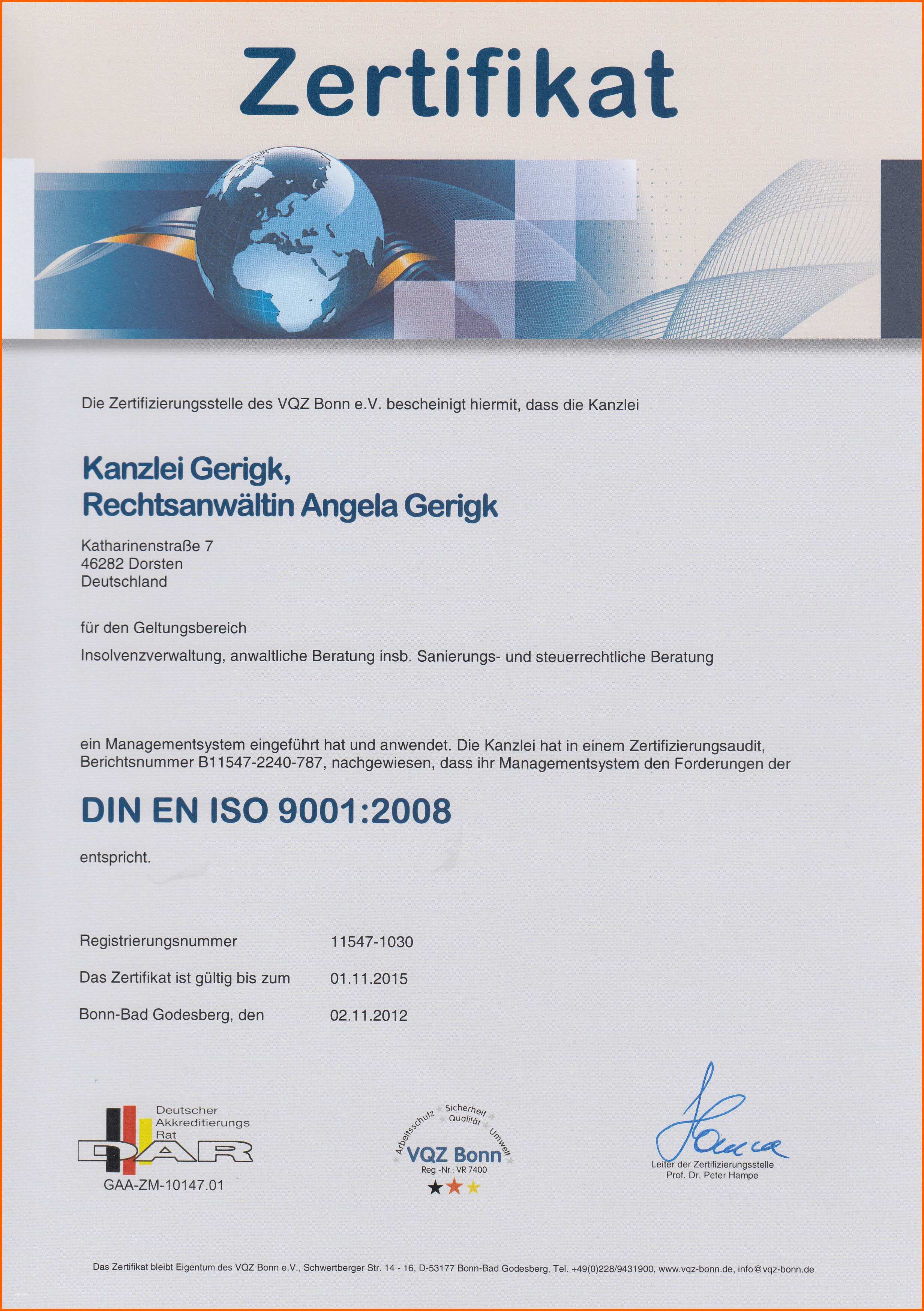 Ungewöhnlich Zertifizierungen Din En iso 9001 Und Inso 9001
