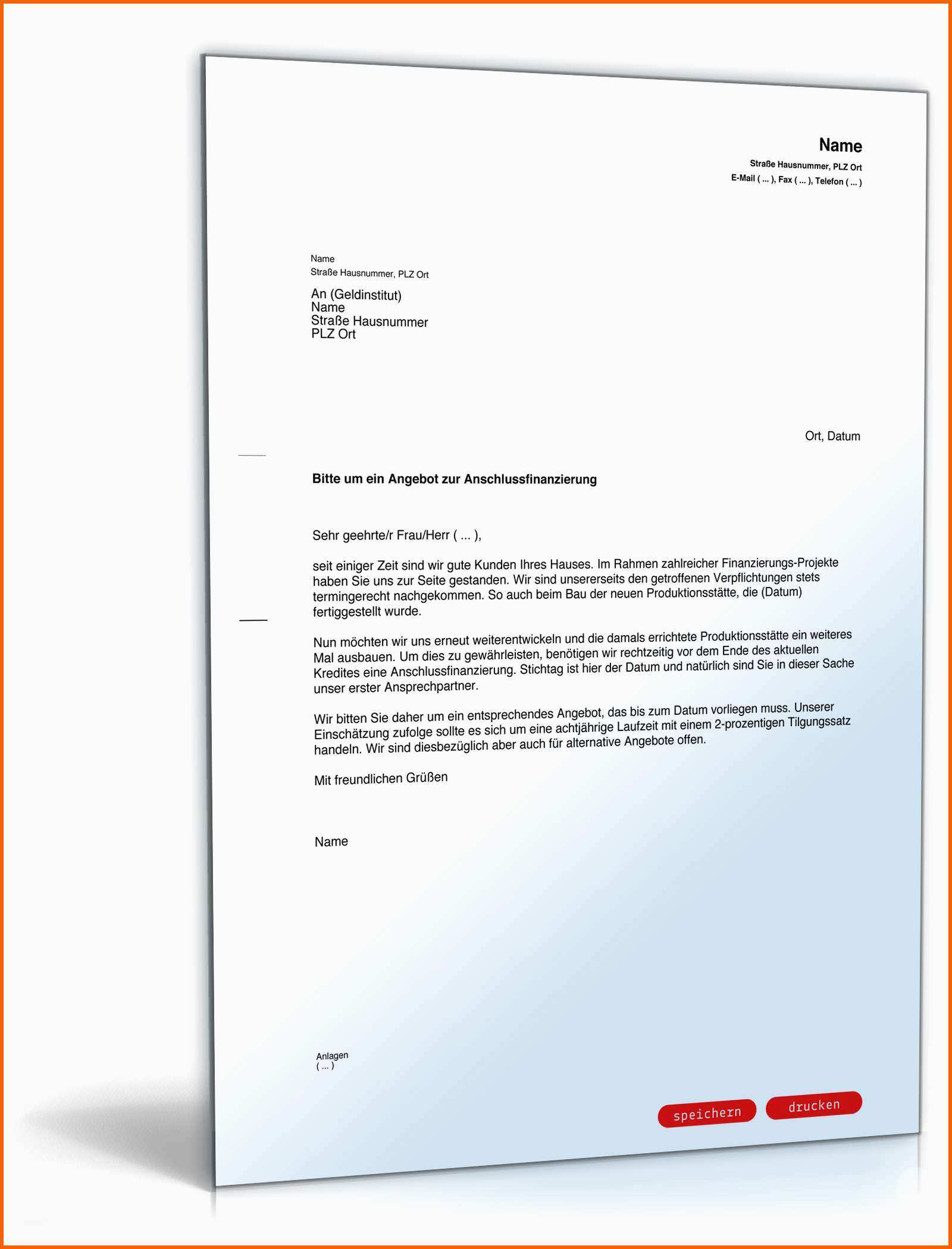 Unglaublich Anfrage Angebot Anschlussfinanzierung