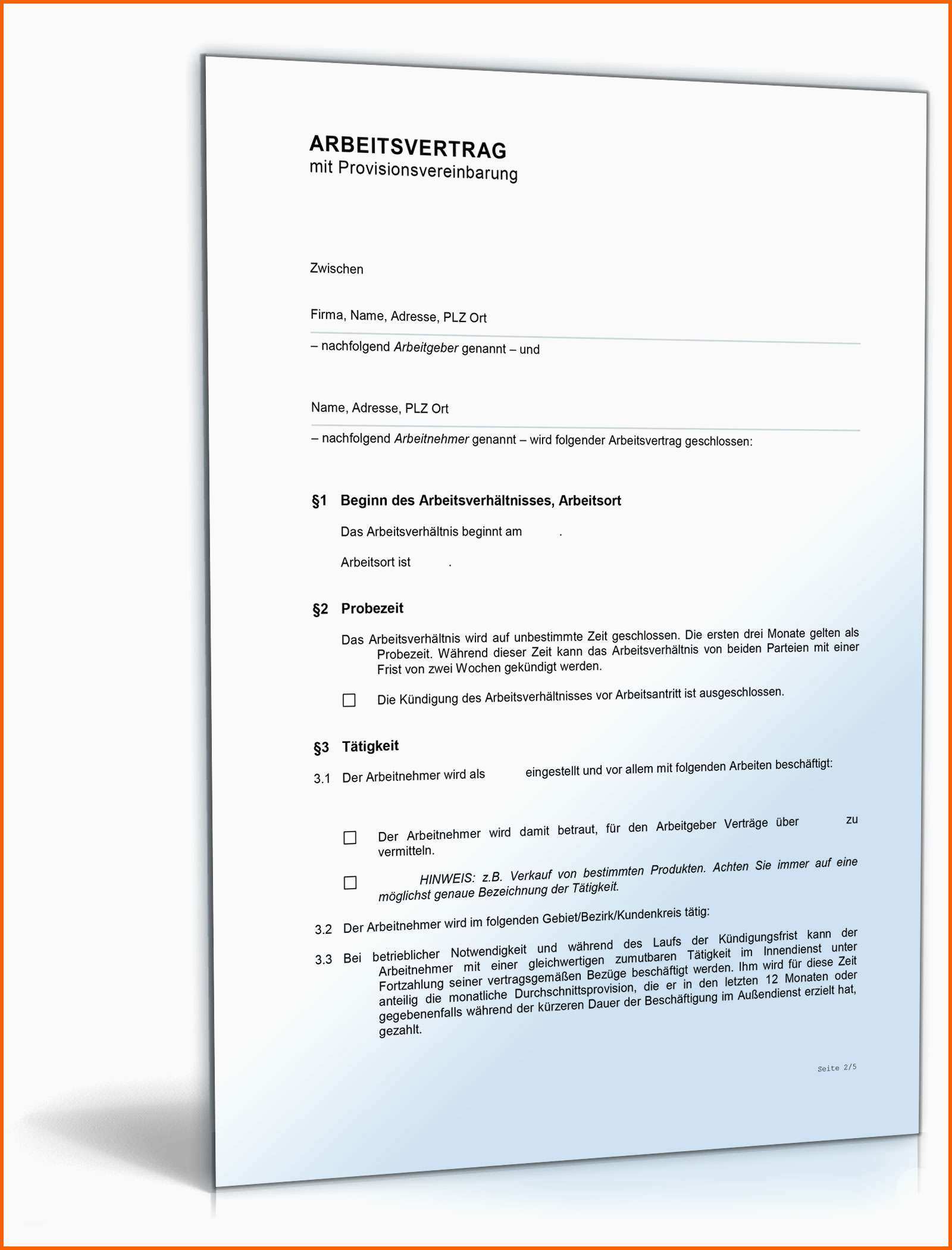 Unglaublich Arbeitsvertrag Provisionsvereinbarung