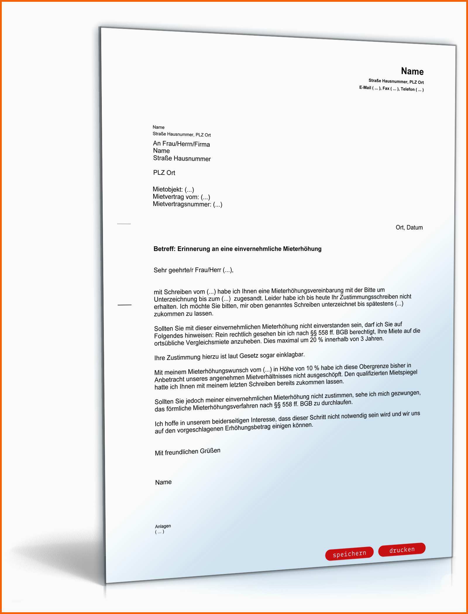 Unglaublich Erinnerung An Eine Einvernehmliche Mieterhöhung