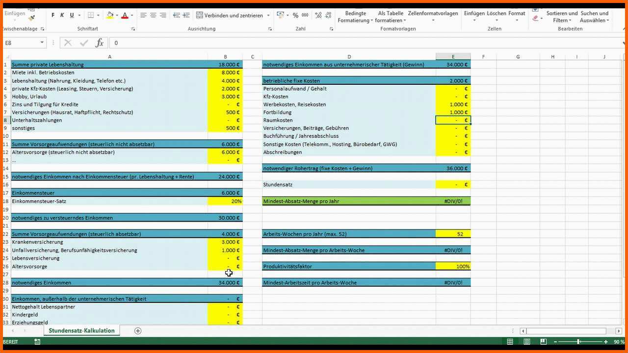 Unglaublich Excel Vorlage Stundensatz Kalkulation