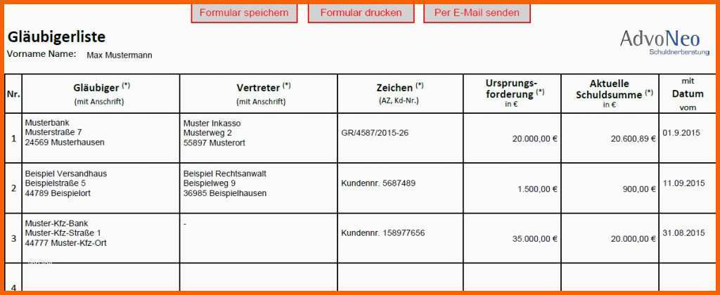 forderungsaufstellung excel vorlage