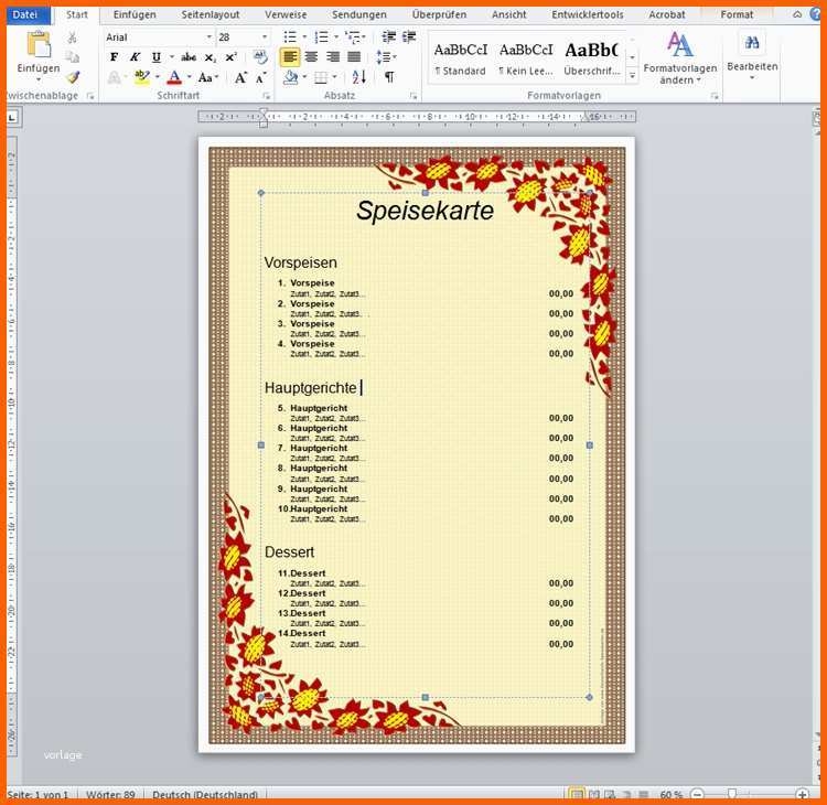 Unglaublich Inspirierend Lieblich 29 Designspeisekarte Vorlage Word