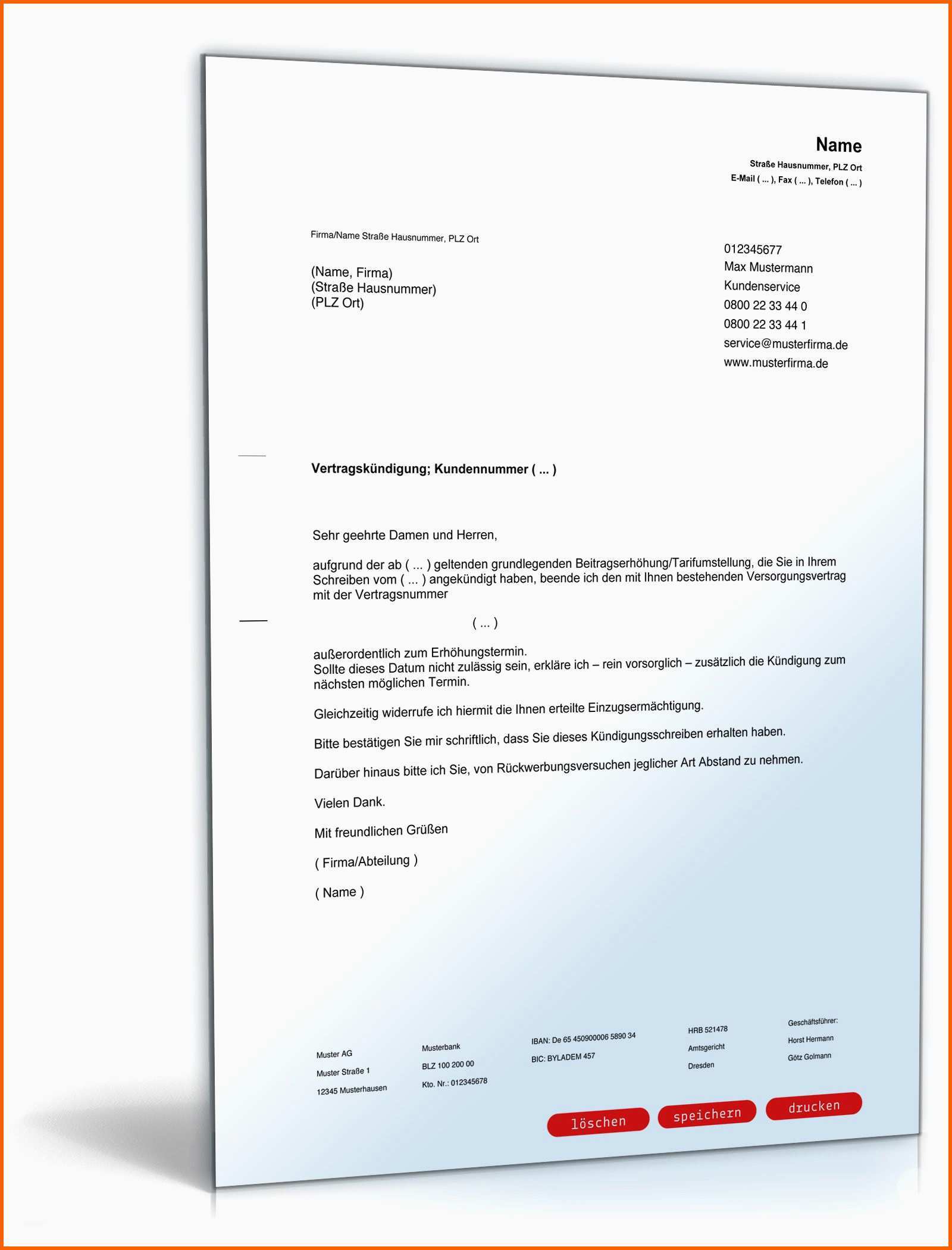 Unglaublich Kündigung Strom Vorlage