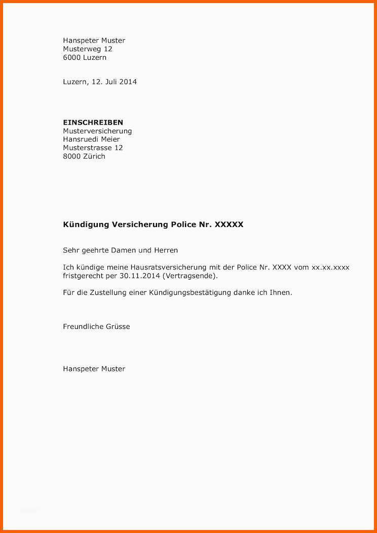 Unglaublich Kündigung Versicherung Vorlage
