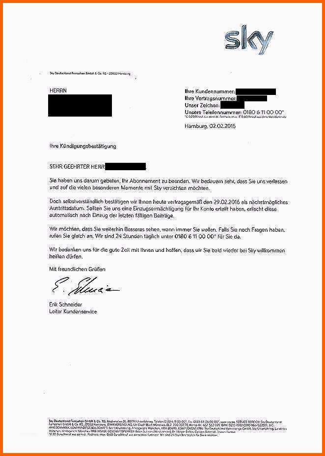 Unglaublich Kündigungsbestätigung Vorlage Erstaunliche Sky Kündigung