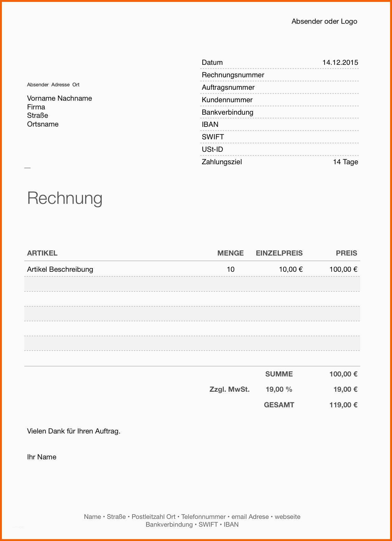 Unglaublich Numbers Vorlage Rechnung