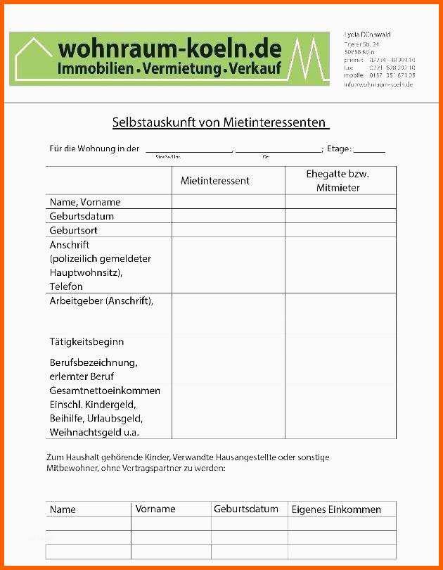 Unglaublich Selbstauskunft Mieter Muster Zum Download