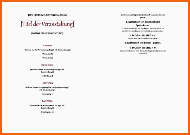 Unglaublich Speisekarten Vorlagen Tipps Und 95 Kostenlose Mustermenüs