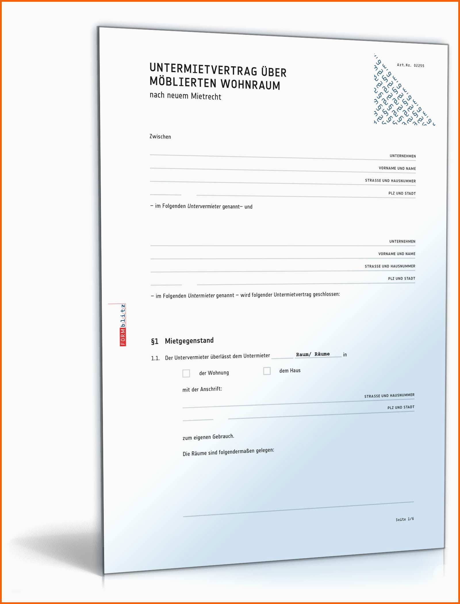 Unglaublich Untermietvertrag Möblierte Wohnung Muster Zum Download