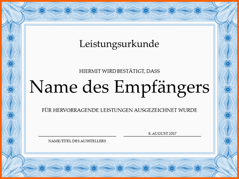 Unglaublich Urkunde Für Hervorragende Leistungen Blau Fice Templates