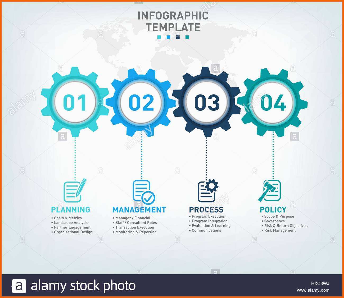 Unglaublich Vektor Infografik Vorlage Mit Zahnrädern Und Weltkarte