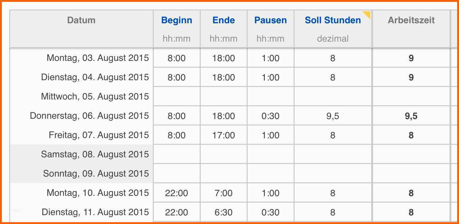 Unglaublich Vorlage Zur Dokumentation Der Täglichen Arbeitszeit Excel