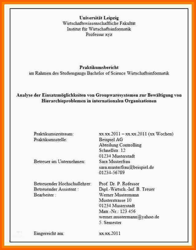Unvergesslich 18 Praktikumsbericht Deckblatt Vorlage