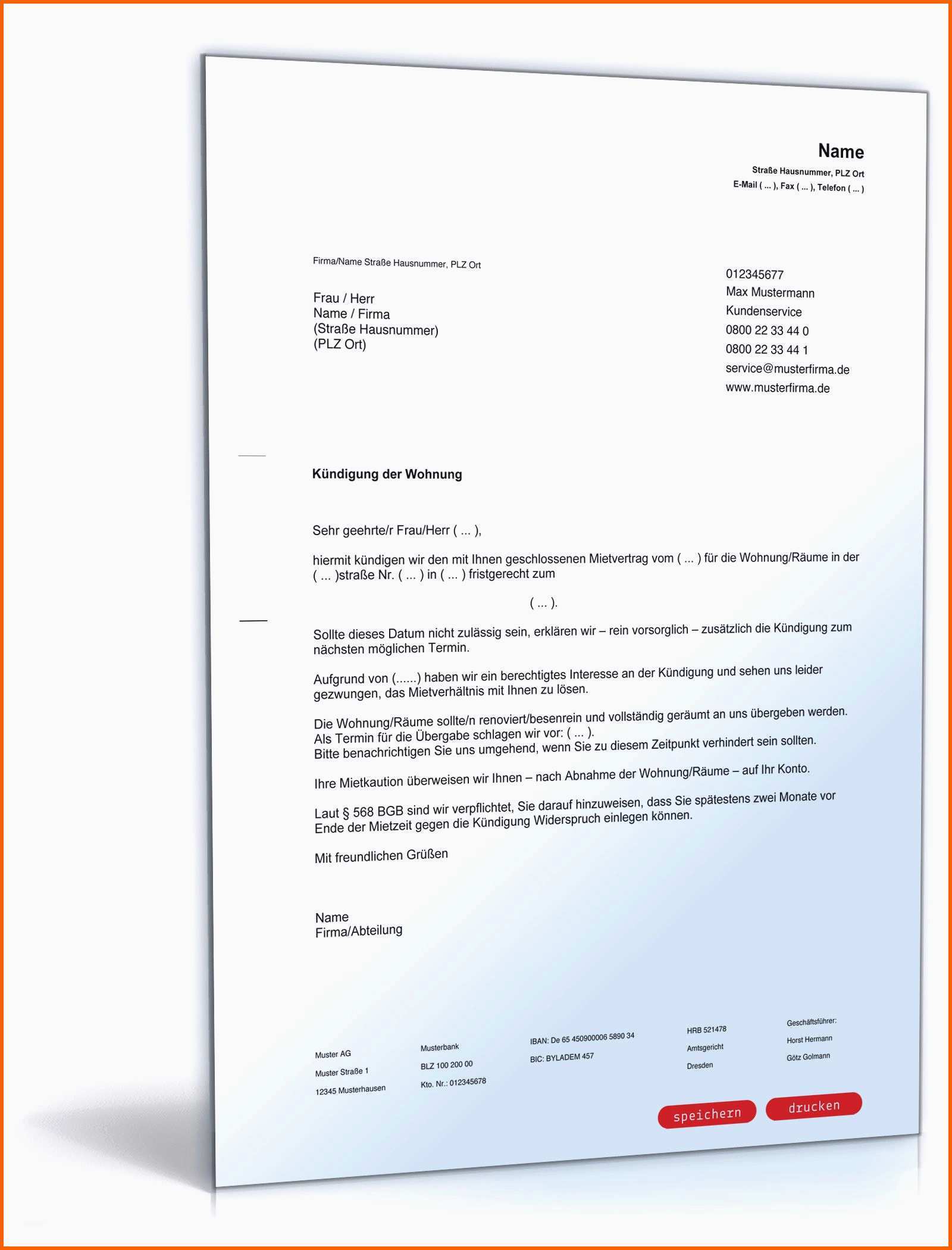 Unvergesslich 58 Best Von Kündigung Mietvertrag Muster Vermieter