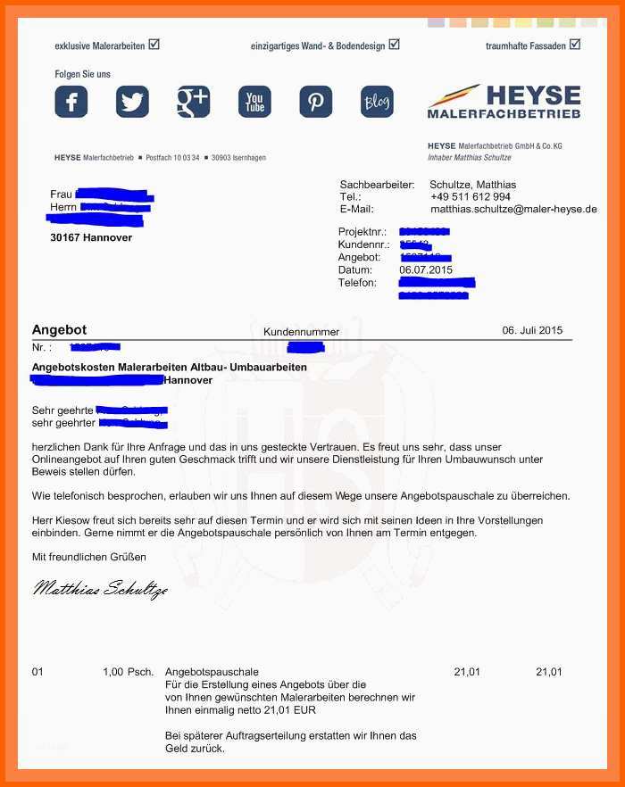 Unvergesslich 7 Angebot Malerarbeiten Vorlage